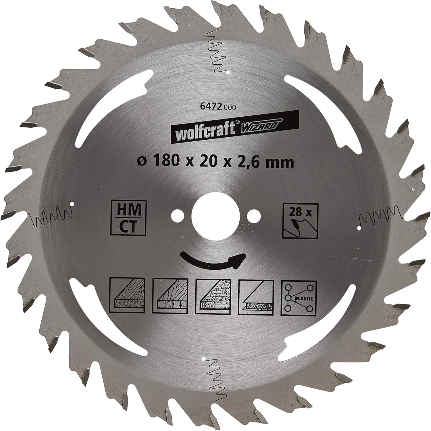 Wolfcraft 6472000 180 x 20 x 2.6mm CT Circular Saw Blade with 28 Teeth - Silver Series