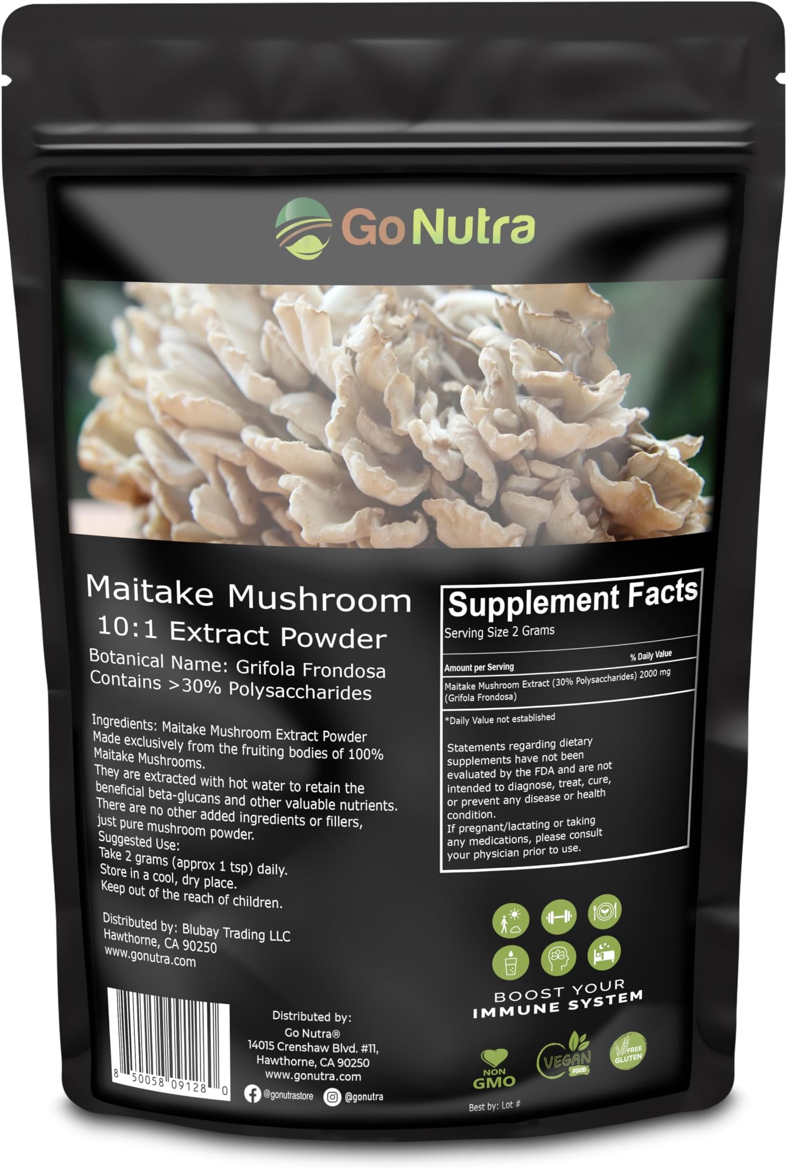 Go Nutra Maitake Mushroom Extract Powder 8 oz | 10:1 Extract Strength | Mushroom Supplement 30% Polysaccharides | Maitake Powder King of Mushrooms | 8 Ounce