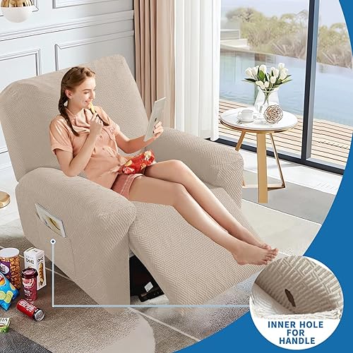 Vista 219 de XINEAGE Funda reclinable de 4 piezas de jacquard elástica con bolsillo, protector de silla reclinable lavable para niños, mascotas, perros y gatos