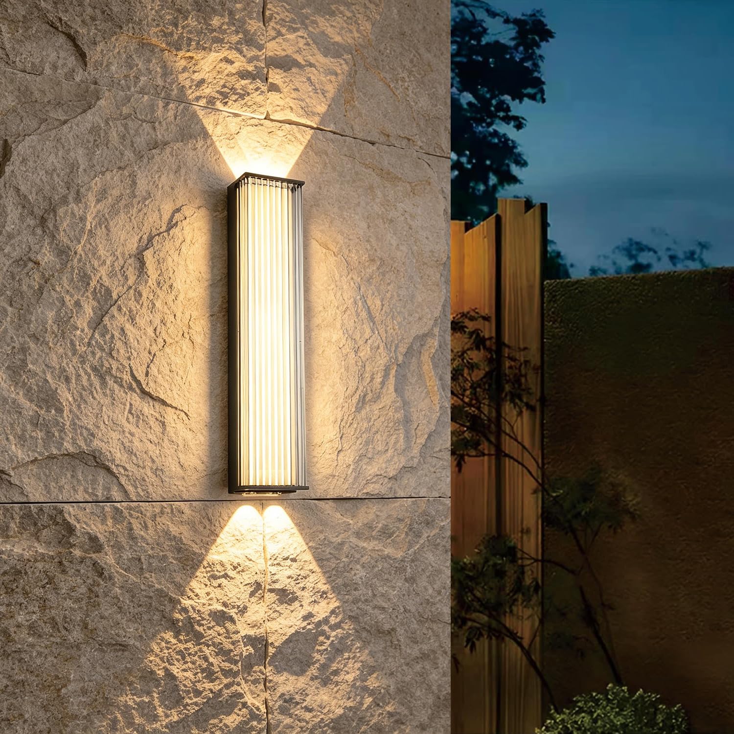 SDUYTDG LED Modern Rectangular Outdoor Wall Sconce 3000K Outside Lighting for House Patio, IP65 Waterproof Outdoor Wall Lights Aluminum Glass Wall Mount Porch Light