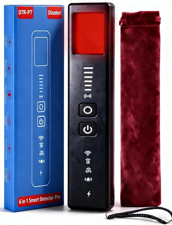 Détecteur de Caméra Cachée 5 en 1 – Détecteur de Micro Espion, Détecteur de Micros GPS, Détecteur RF sans Fil, 6 Niveaux de Sensibilité, Alarme de Sécurité pour Maison, Bureau, Hôtel
