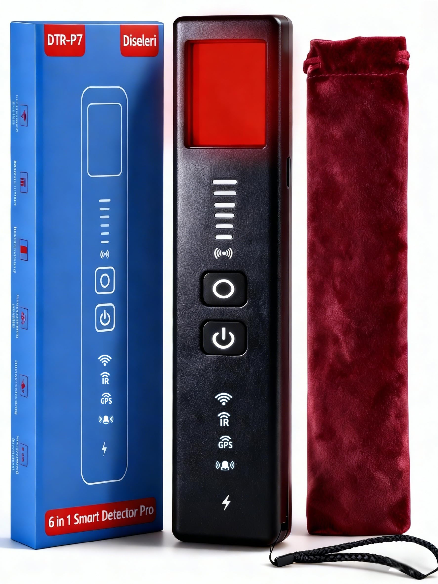 Détecteur de Caméra Cachée 5 en 1 – Détecteur de Micro Espion, Détecteur de Micros GPS, Détecteur RF sans Fil, 6 Niveaux de Sensibilité, Alarme de Sécurité pour Maison, Bureau, Hôtel