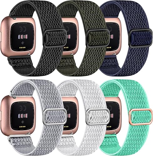 Paquete de 6 correas de nailon compatibles con Fitbit Versa 2VersaVersa LiteVersa SE, bandas de desplazamiento suaves y elásticas, ajustables y
