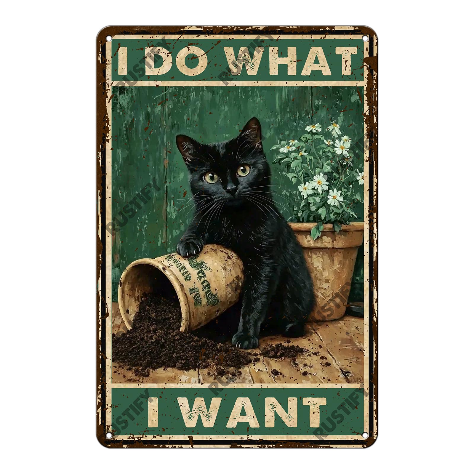 Anceky I Do What I Want Black Cat Sign Funny Metal Tin Sign Wall Decor for Home Yard Office Kitchen Outdoor 12×8 Inch