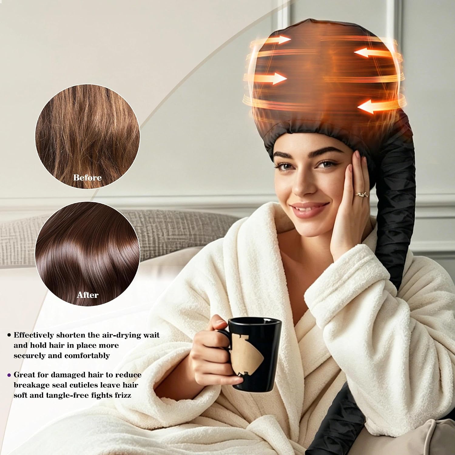 Hooded Hair Dryer Bonnet, Fast Drying Bonnet Hair Dryer for Natural Hair, Deep Conditioning Styling Curl Enhancing, Adjustable Fit Portable Lightweight for Travel（Black）