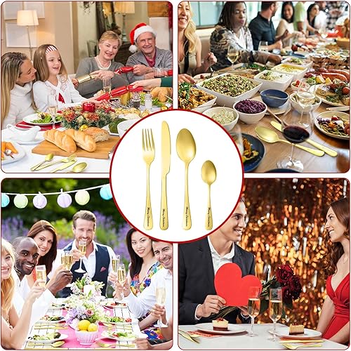 Miniatura 6 de Tioncy Juego de cubiertos de Navidad de 24 piezas de acero inoxidable, tenedores, cuchillos y cucharas, juego de cubiertos de Navidad para el hogar,