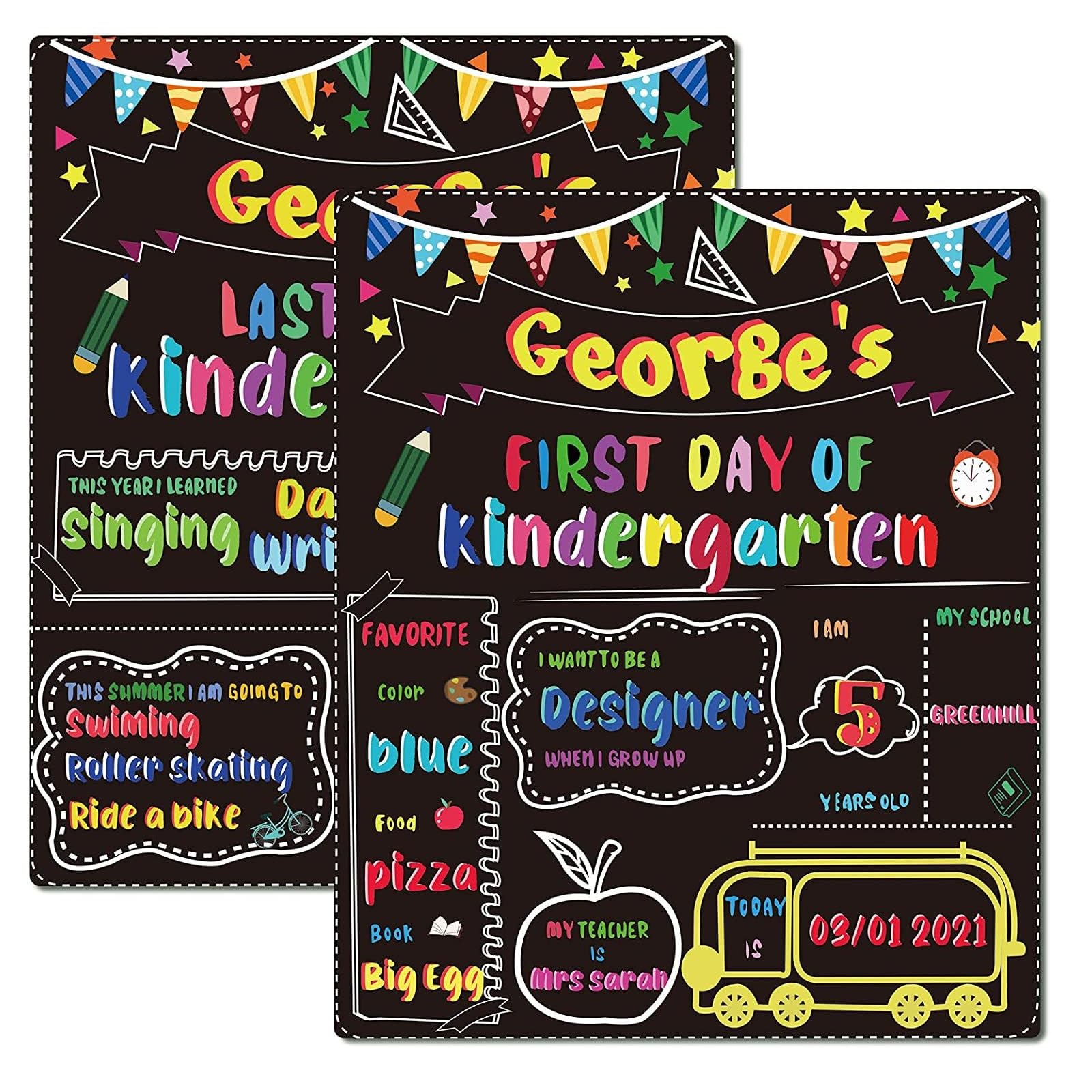 First Day of School Board Last Day of School Reversible Chalkboard Back to School Board Sign Reusable School Photo Prop for Kindergarten Preschool Celebration Supplies