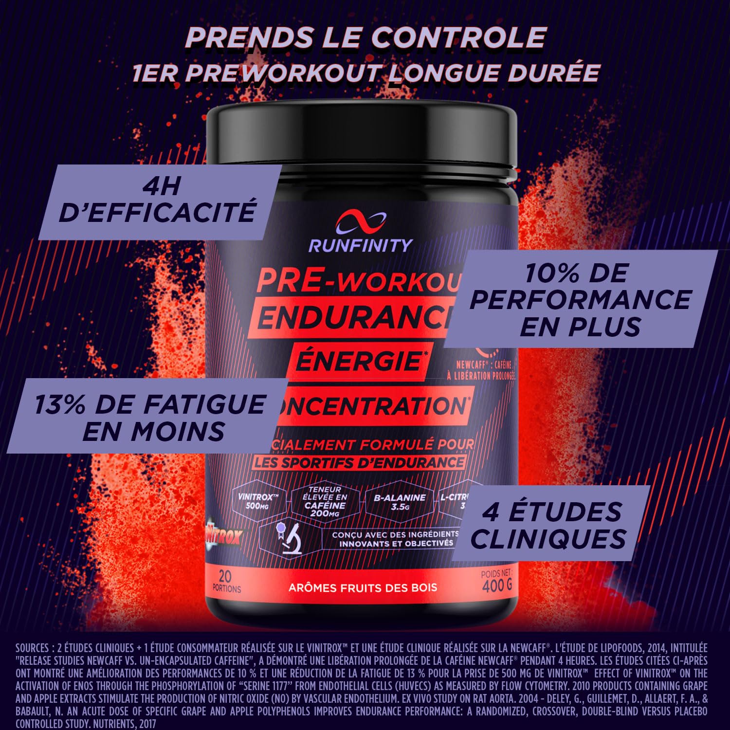 Pre Workout Runfinity - Booster d’Énergie Longue Durée : 4h d'Efficacité | Performances Maximales - Endurance Puissance & Concentration - Formule Premium Made in France