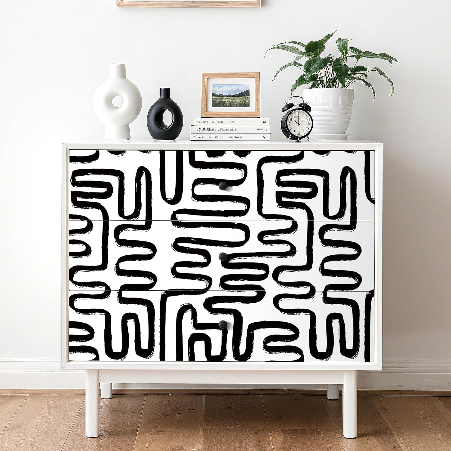 Livelynine 17.5x276 Modern Black and White Peel and Stick Wallpaper Minimalist Abstract Black Lines Graffiti Vinyl Geometric Bathroom Wallpaper Waterproof Renter Friendly Contact Paper for Walls RV
