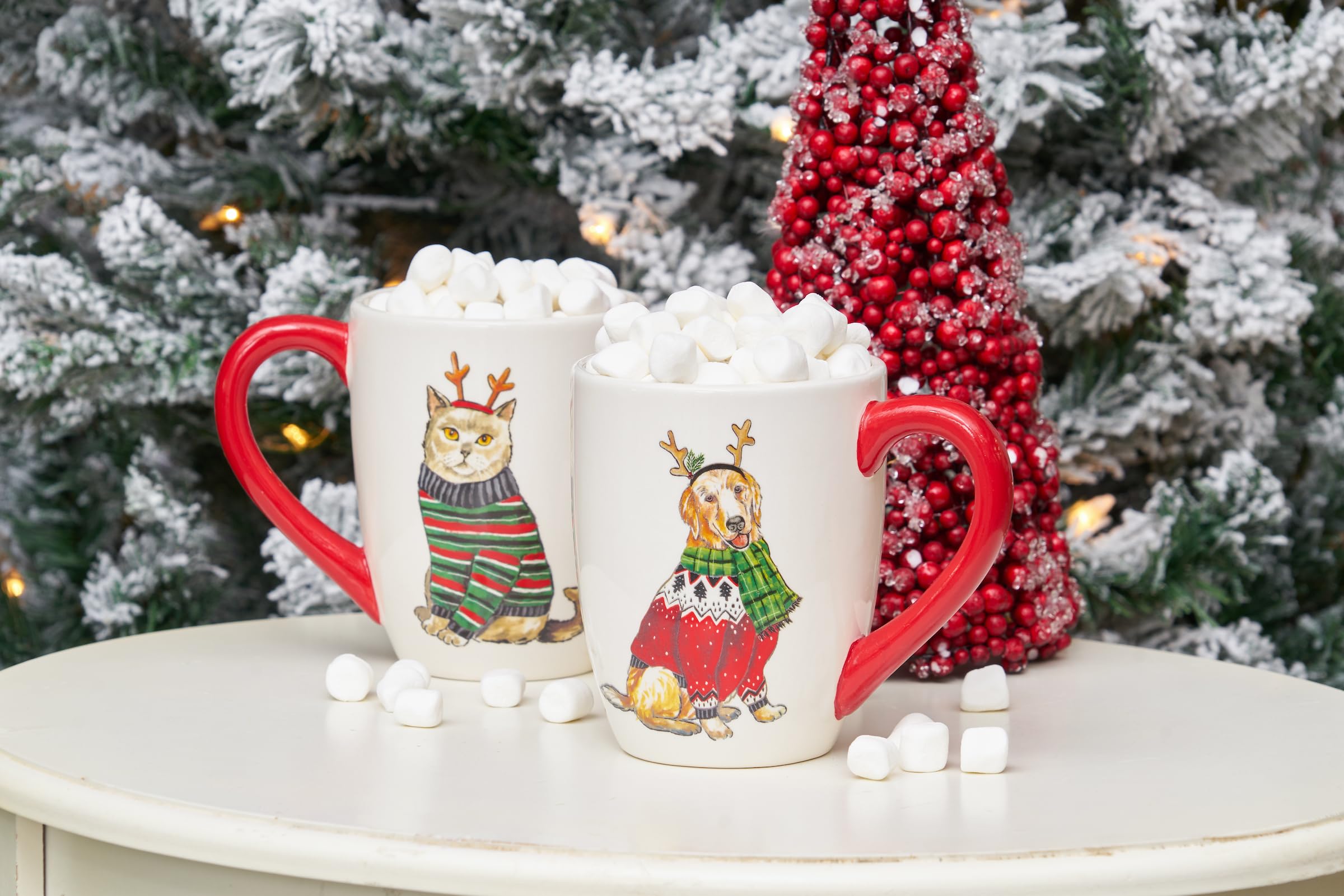 Amazon.com | GALLERIE II 16 oz. Christmas Cat Dolomite Coffee Mug