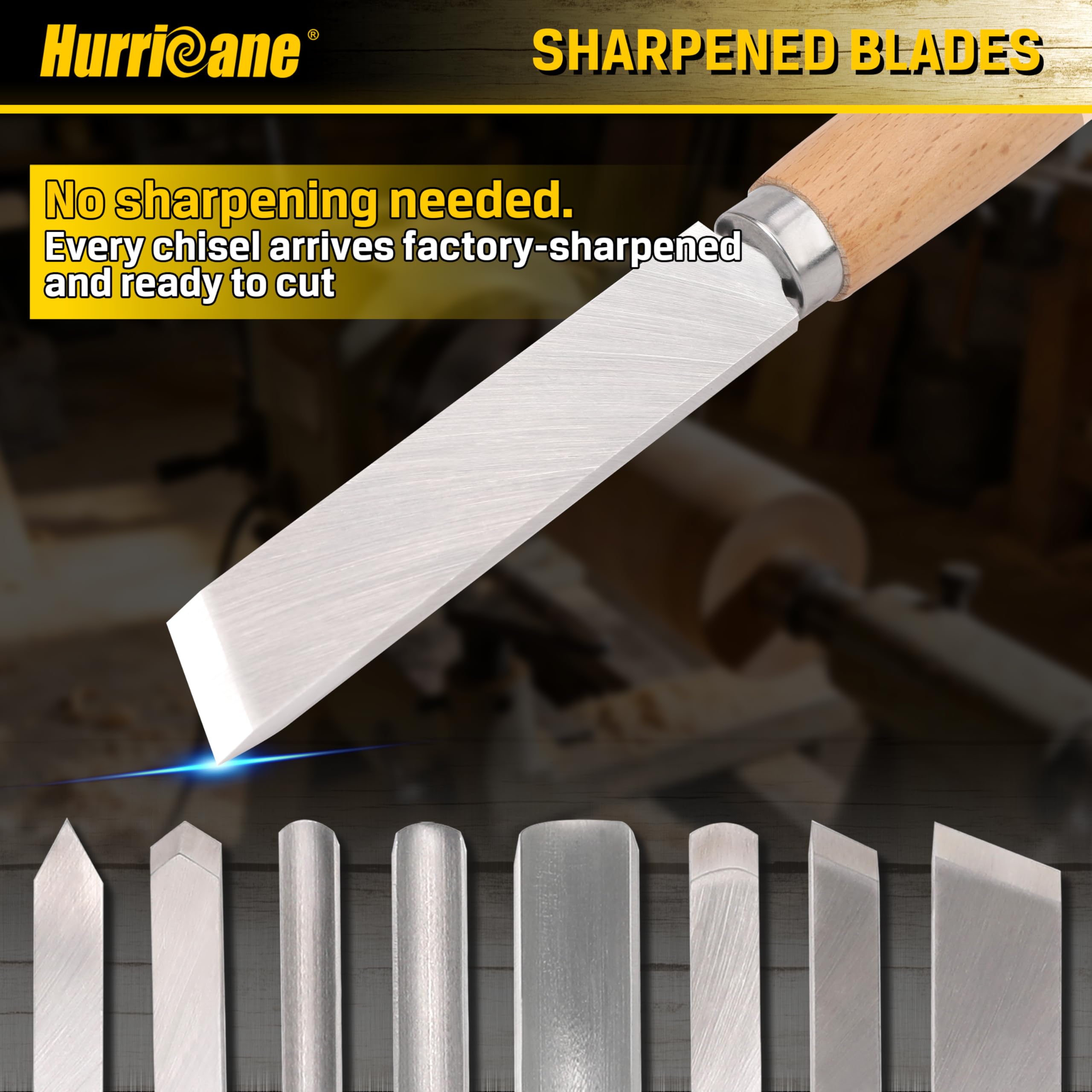 Hurricane 8pc Wood Lathe Turning Tool Set -4