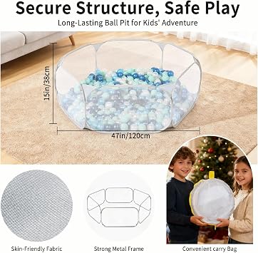 Kids Ball Pit, Large Pop Up Toddler Ball Pits 47inches Play Tent for Toddlers Girls Boys for Indoor&Outdoor Play Tent with Carry Tote, Balls Not Included (Gray)