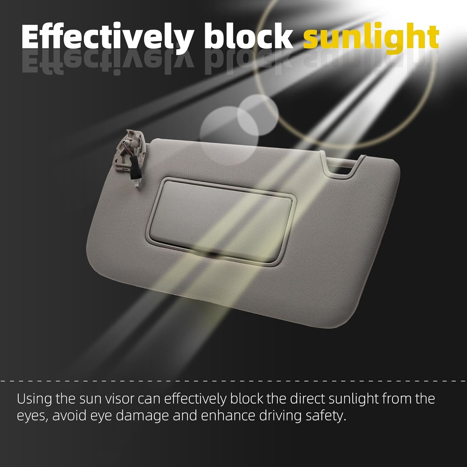 Dasbecan Left Driver Side Sun Visor Compatible with 2014-2020 Nissan Rogue (Not Fit Select/Sport) Sunshade with Light Replace# 96401-4BA3E 96401-4BA1D(Gray)