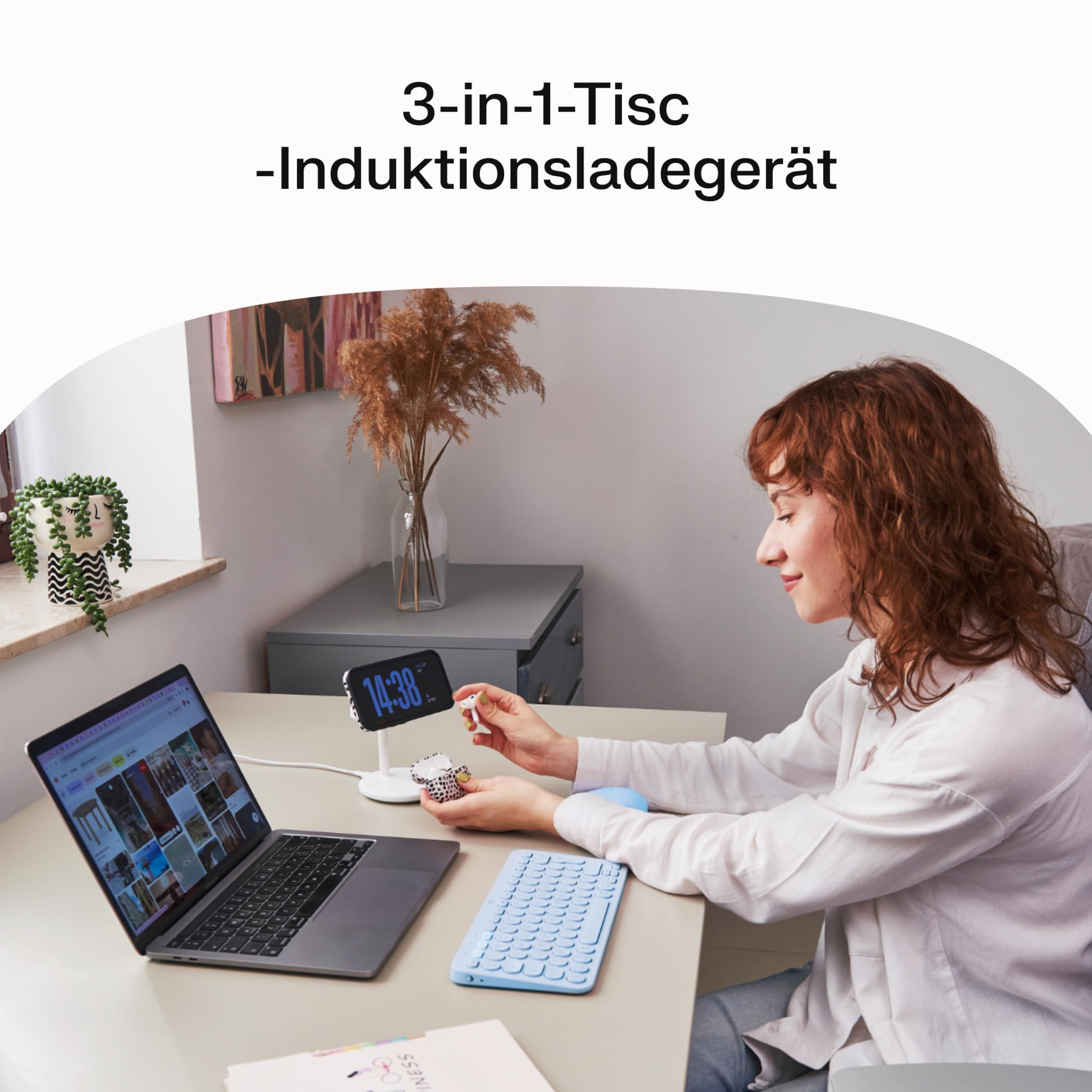 Greencell MagScape MagSafe 3 w 1 MagSafe ładowarka do iPhone 16/15/14/13, Apple Watch, AirPods – indukcyjna stacja ładująca kompatybilna z etui, szybkie ładowanie do 15 W (biała)