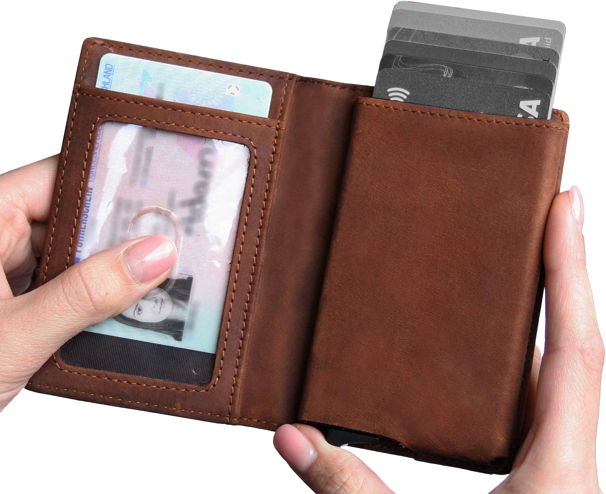 Leather RFID Minimalist Wallet - Wallets for Men with Slim Pop-up Card Holder