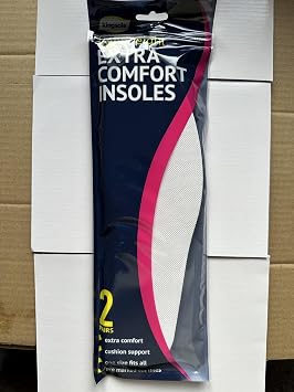 White Extra Comfort Foam Insoles, 2 Pairs - Lightweight, One Size Fits All, Ideal Shoe Support