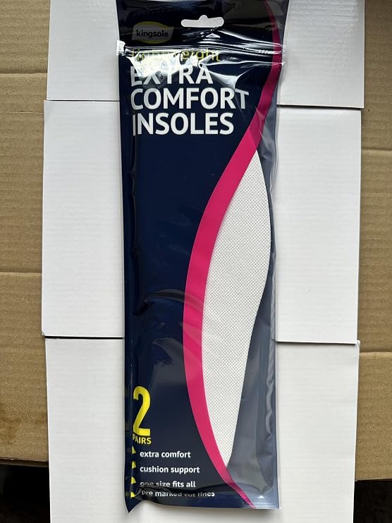 White Extra Comfort Foam Insoles, 2 Pairs - Lightweight, One Size Fits All, Ideal Shoe Support