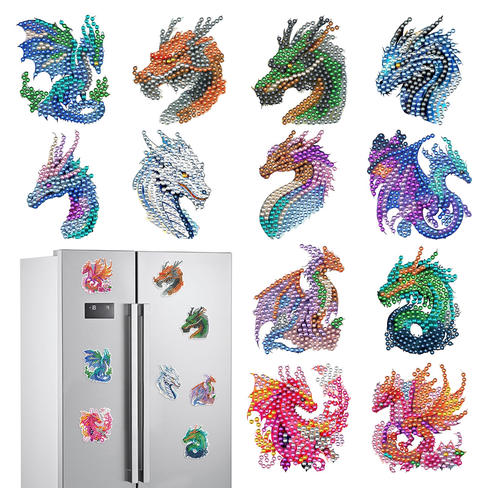 Aimants pour réfrigérateur dragon : peinture diamant pour adultes et débutants créatifs