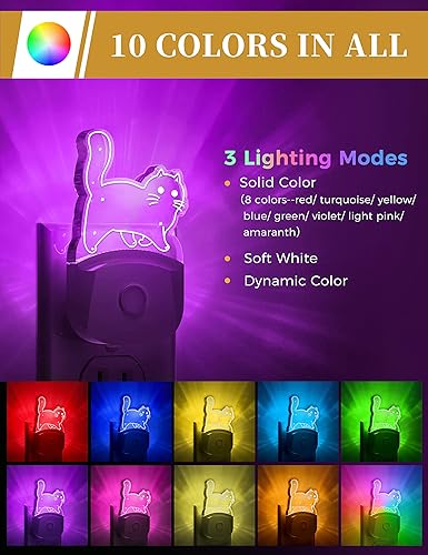 Miniatura 5 de Luces nocturnas de gato enchufables a la pared, luz nocturna con sensor de atardecer a amanecer, luz nocturna para habitación de niños, baño,