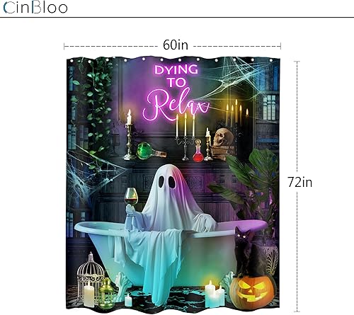 Miniatura 5 de Cinbloo Cortina de ducha divertida de fantasma, de 60 pulgadas de ancho x 72 pulgadas de alto, cortina de ducha de Halloween, fantasma gótico de