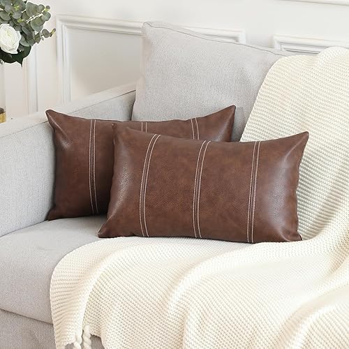 MANDIOO Juego de 2 fundas de cojín decorativas de piel sintética de estilo bohemio a rayas de 12 x 20 pulgadas, modernas y lujosas, para sala de disponible en Yaxa Peru