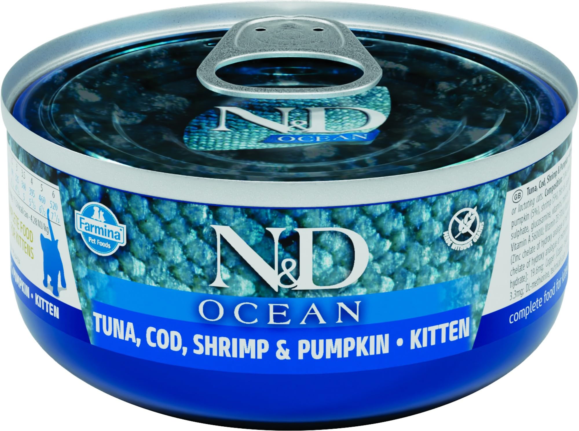 N&D Ocean Yaş Kedi Maması, Konserve Morina Balığı, Karides ve Balkabaklı, Yavru Kedi, 70 gr