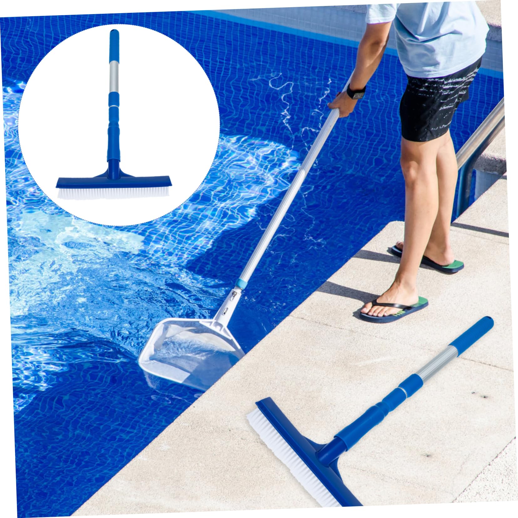 1 Juego Cepillo Limpiador de Piscina con Mango Telescópico para Paredes y Azulejos para Limpieza y Superficies de Piscina y Metros de Alcance