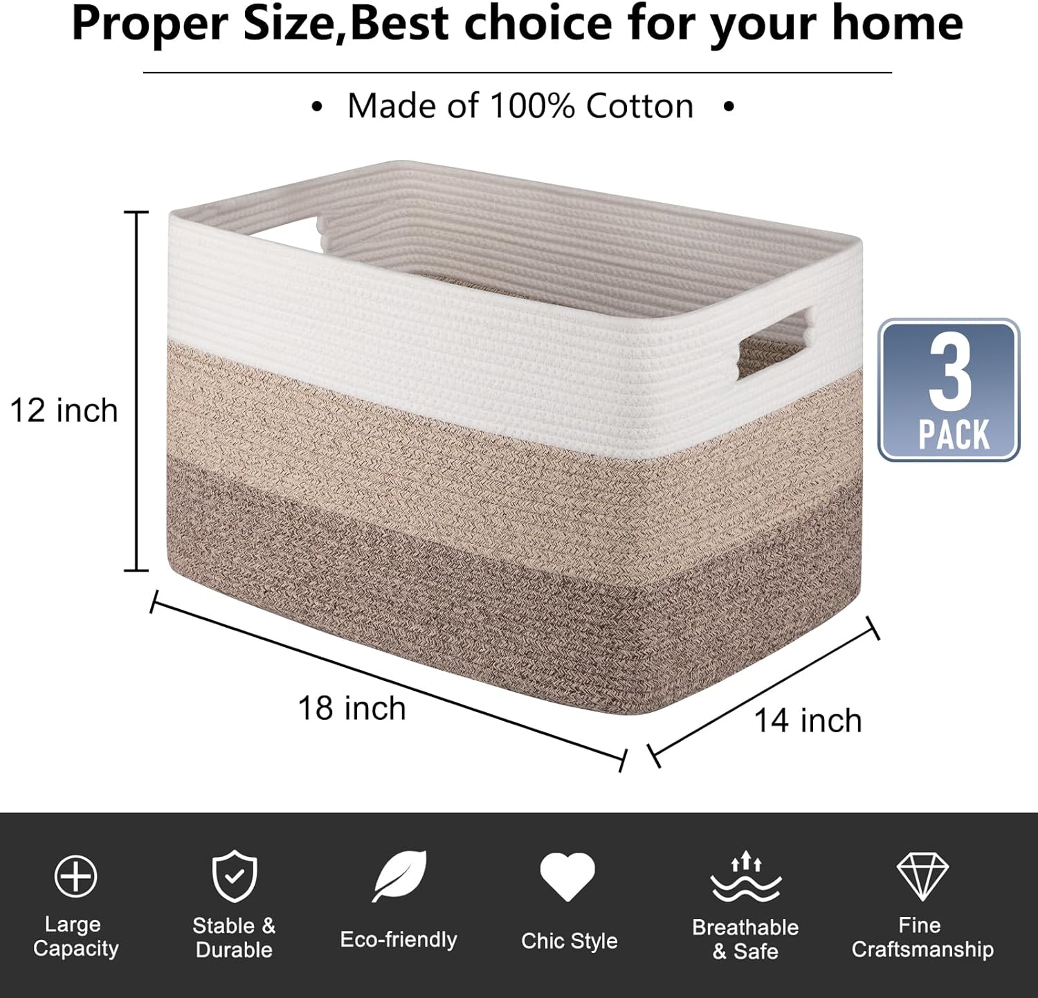 OIAHOMY 長方形織物収納バスケット - 育児用コットンロープバスケット