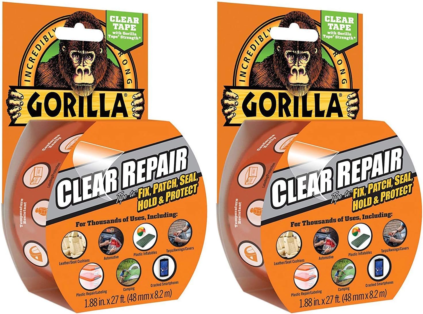 4 X Gorilla Tape 3044701 8.2m Repair Tape with Gloss Finish - Clear