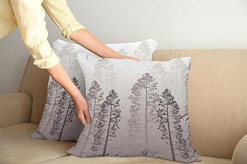 Ambesonne Juego de 2 fundas de cojín de campo, pinos en el bosque en bruma, parecen degradado, telón de fondo de vida silvestre, arte de aventura,