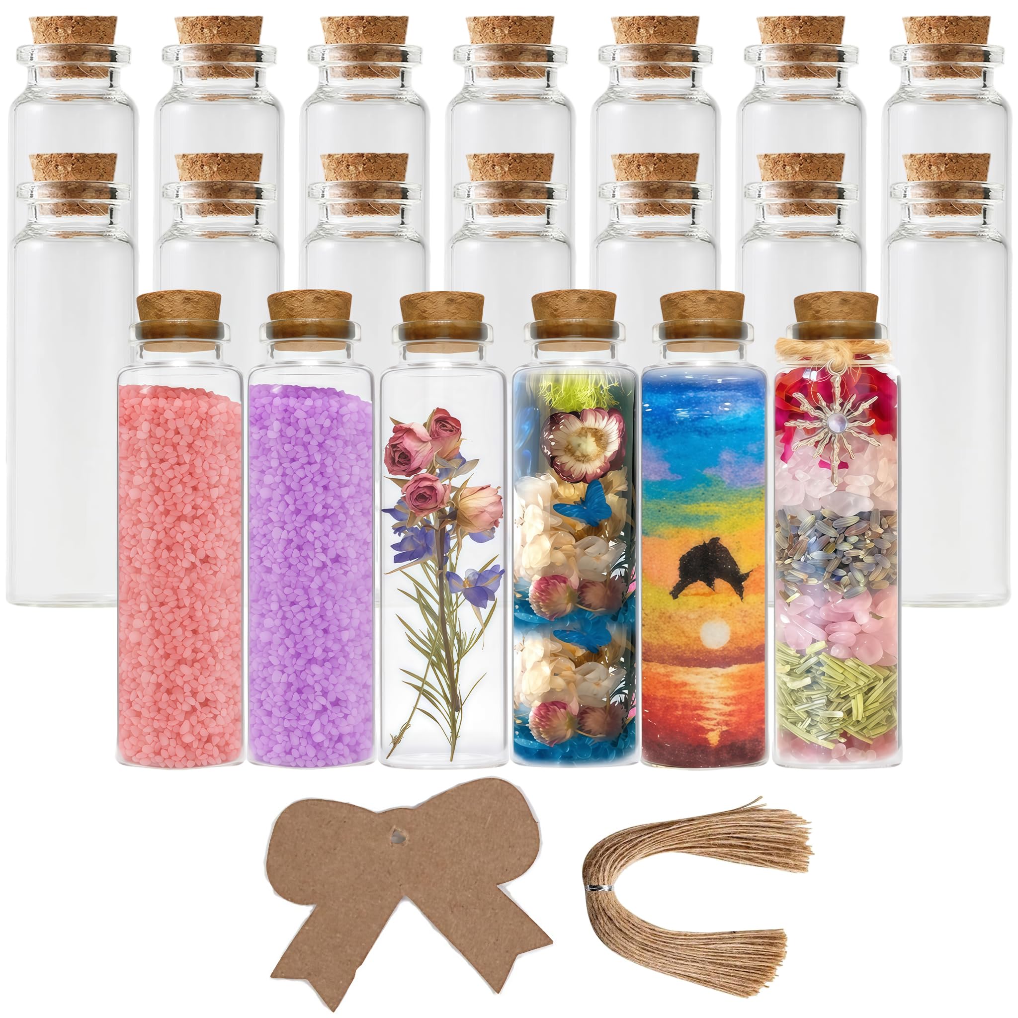 20 Pezzi Piccoli Barattoli con Tappi da 50ml, Mini Bottiglie di Vetro con Etichette e Fili di Carta Kraft per Il Messaggio in Una Bottiglia, Decorazioni per Il Matrimonio, Regali, Battesimo
