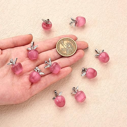 Miniatura 3 de COGCHARGER 10 dijes de piedra preciosa de manzana, cristal de cuarzo curativo, colgantes de piedra natural, hebilla de plata rosa para joyería,