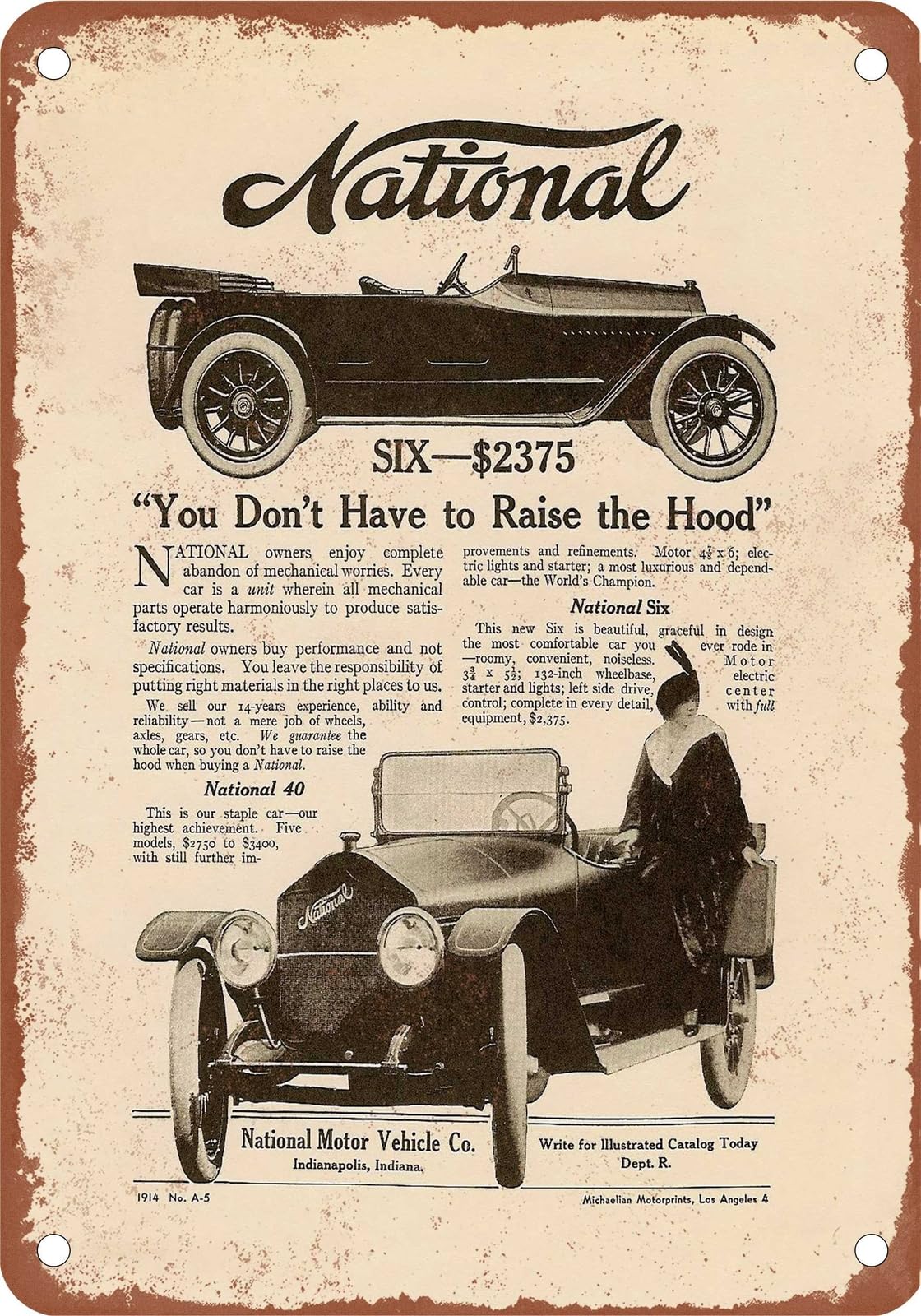 METAL SIGN - 1914 National Vintage Ad 02 - Old Retro Rusty Look home decor