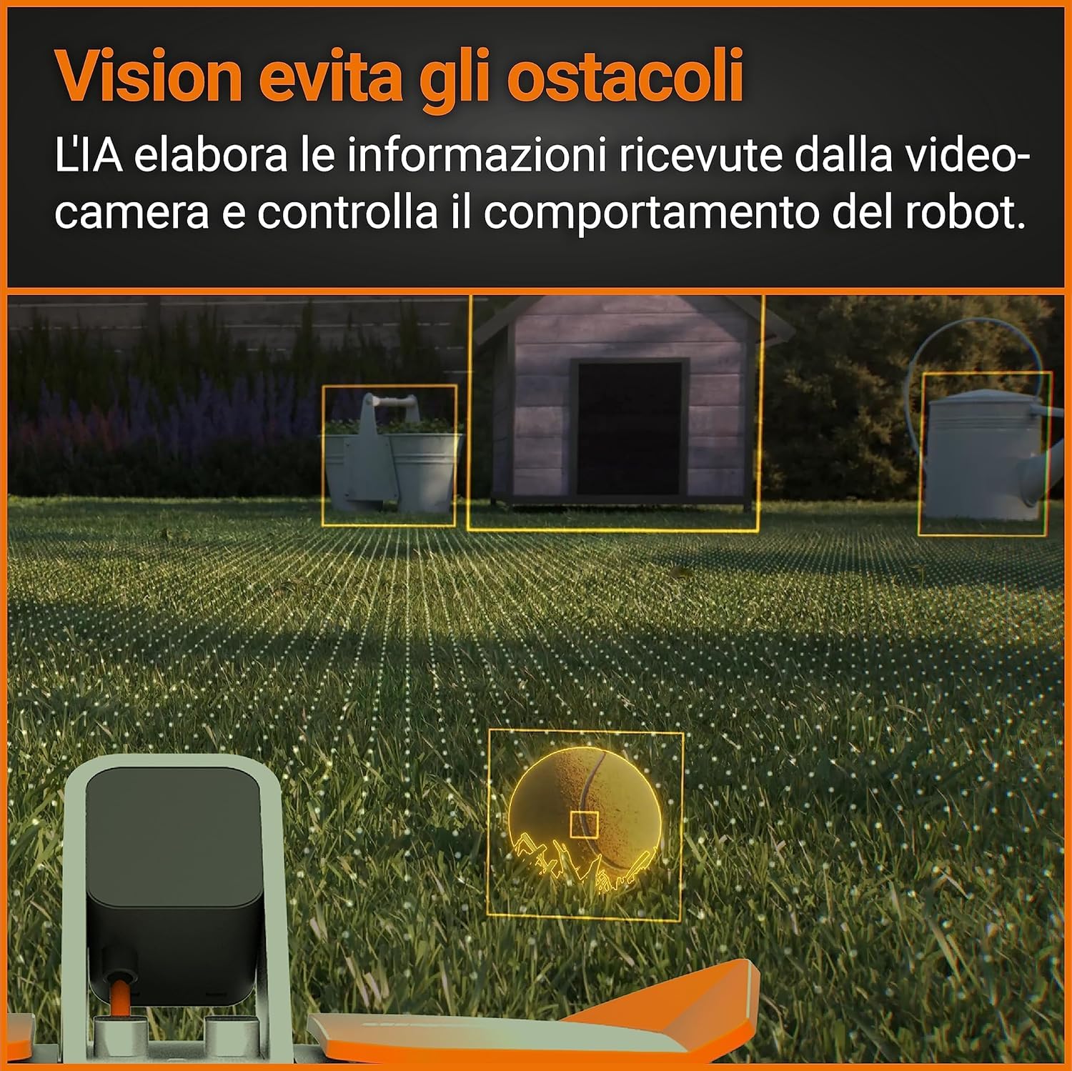 WORX Landroid Vision S250 robot tosaerba WR202E per giardini fino a 250 m² – robot tosaerba intelligente senza cavo di limitazione – WLAN e Bluetooth – prevenzione attiva degli ostacoli con tecnologia
