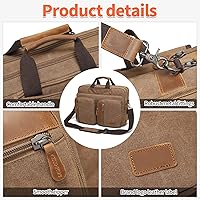 Vista 54 de Bolsa de mensajero para hombre de 17.3 pulgadas de lona/cuero para portátil, mochila para hombre, maletín para computadora, bolsa de hombro Marrón