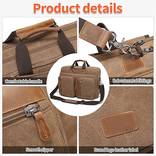 Miniatura 5 de Bolsa de mensajero para hombre, mochila para laptop de 17-17.3 pulgadas, 3 en 1, convertible, bolsa cruzada de hombro, maletín