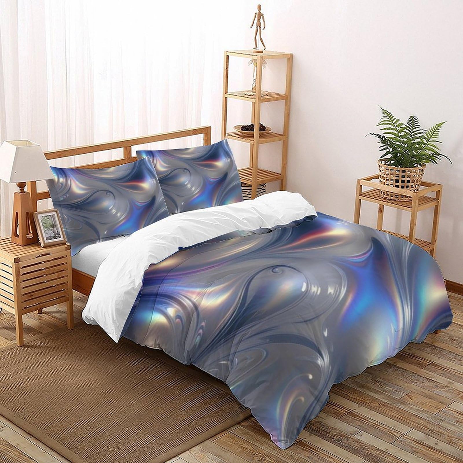 Linge de lit 3D bleu argenté 260x220cm pour éliminer les réveils nocturnes des enfants