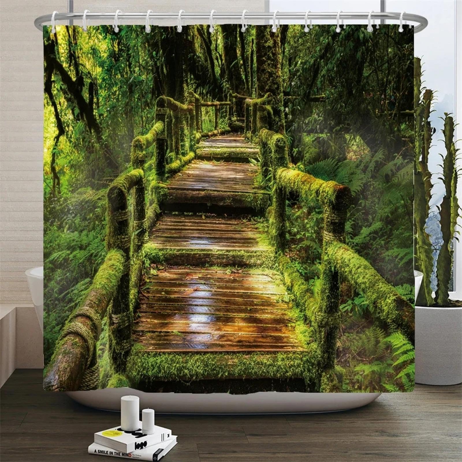 Rideau de douche 80x180cm pour petite cabine étanche motif forêt