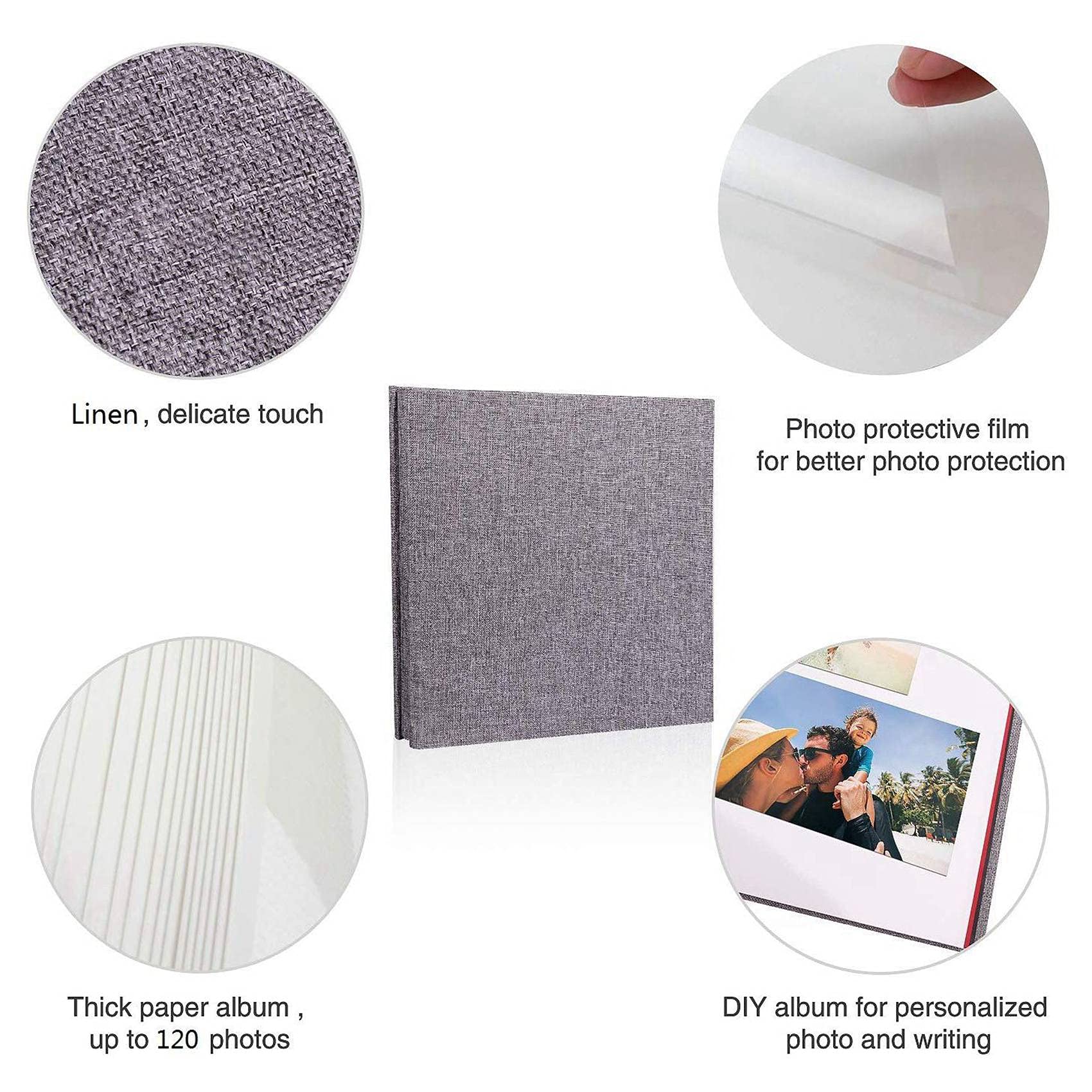 5X Foto Album Sammel Album Leinen Kunst DIY Speicher Buch Dicke Seiten mit Schutz Folie Speichern Bilder Dauerhaft