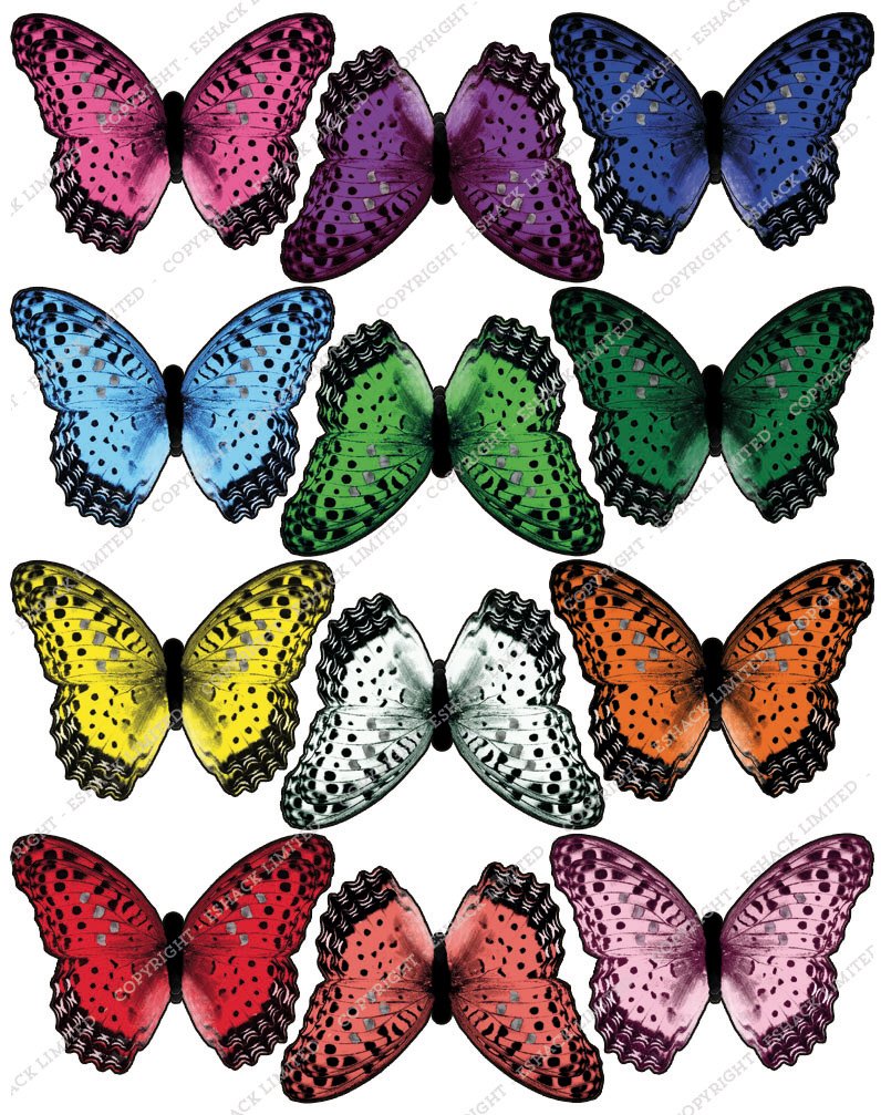 Cakeshop 12 x PRE-CUT Assorted Colour Edible Butterfly Cake Toppers
