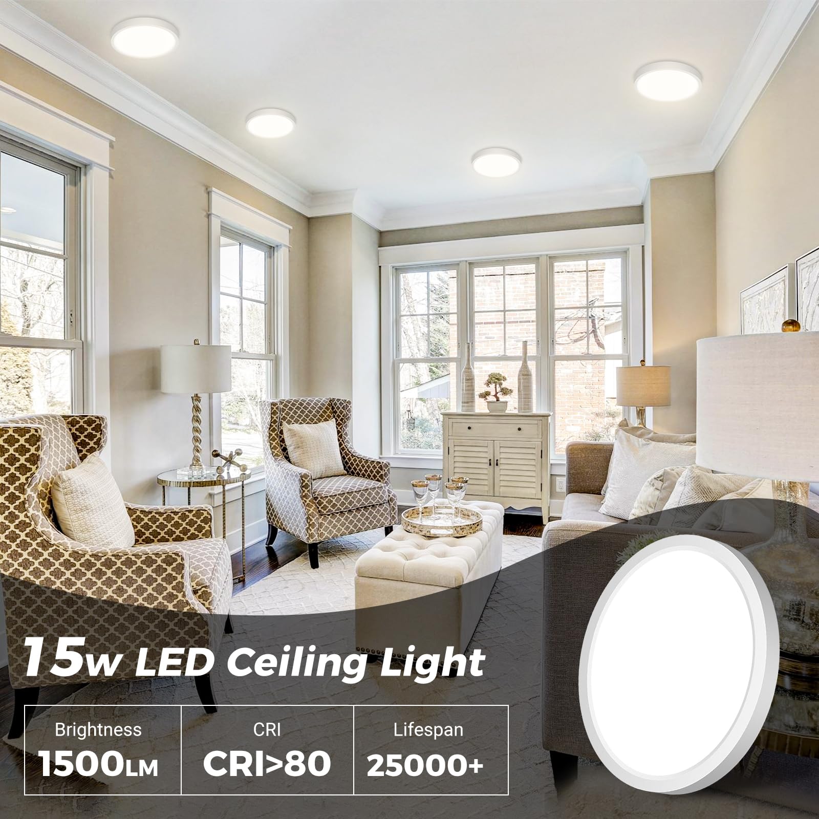 slochi Plafon LED Techo,15W 1500LM Bajo Consumo lampara techo,3000K/4000K/6500K regulableØIP44 Impermeable Ultra Delgado Plafones Para Techo Led,Adecuado para Baño cocina Ø18CM