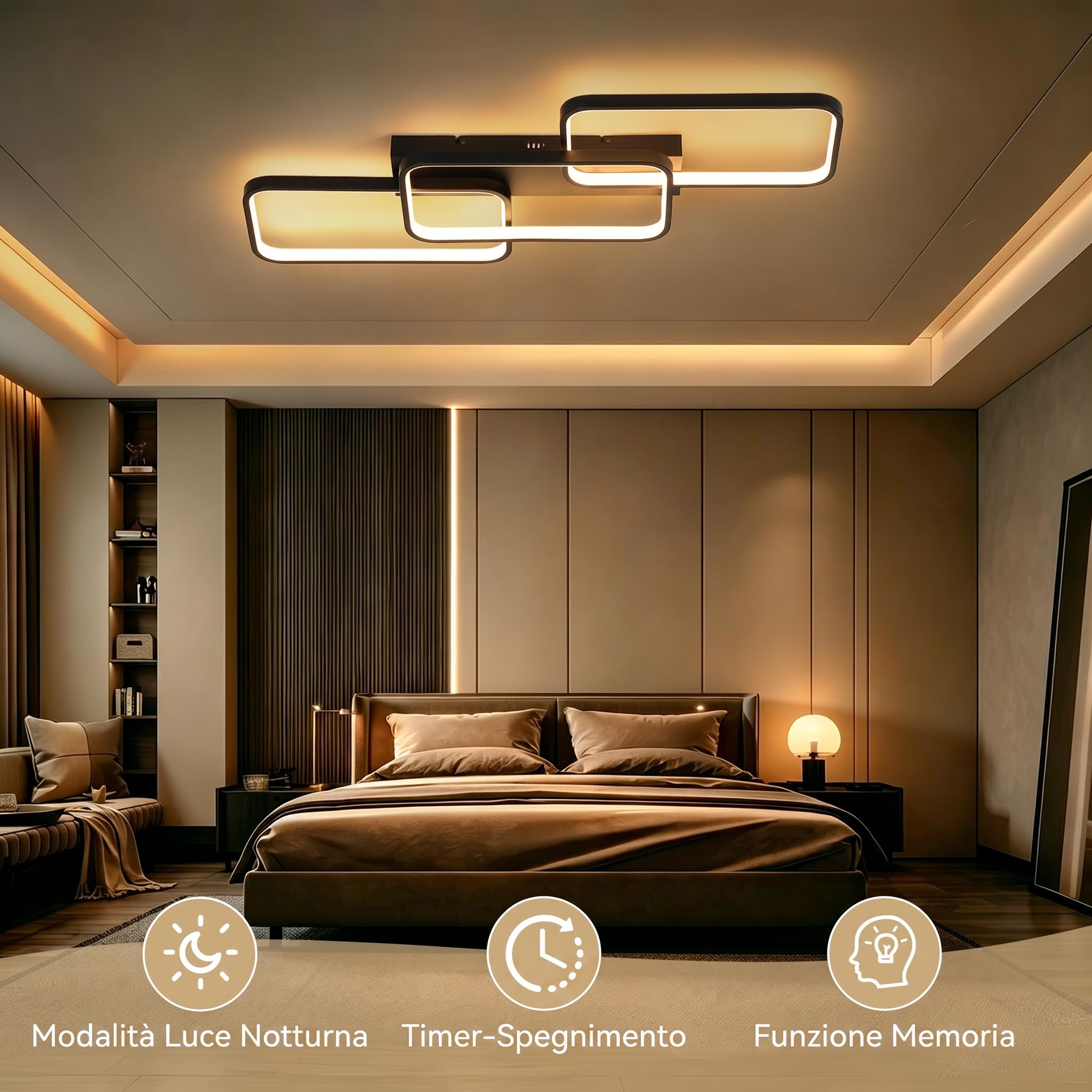 OTREN Plafoniera LED Soffitto Dimmerabile 60W 82 cm con Telecomando | Lampadario Moderno 3000-6500K con Memoria, Luce Notturna e Timer per Soggiorno, Camera da Letto, Cucina
