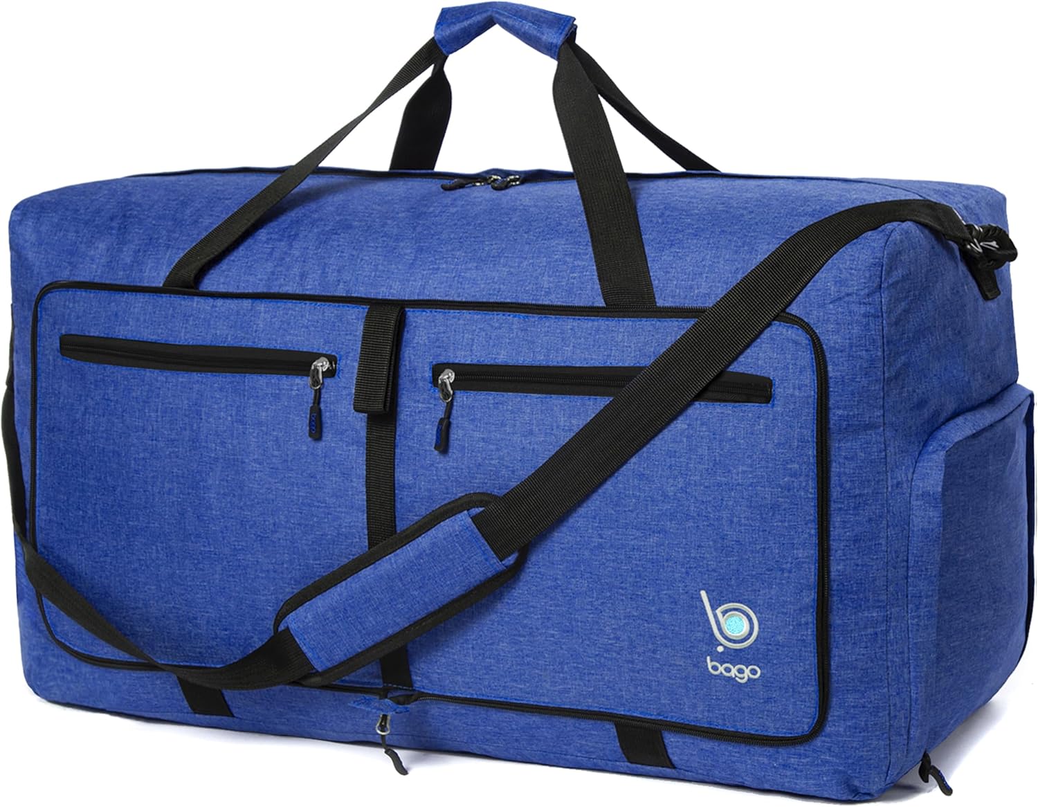 Bago Large Foldable Duffel Bags for Traveling Women & Men - 80L Packable Duffle Bag for Travel with Shoe Compartment - Water Repellant, Heavy Duty, Lightweight Folding & Collapsible (SnowDepBlue)