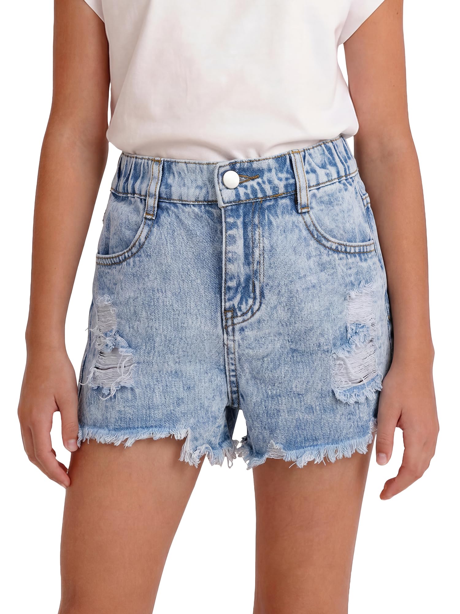 SEAUR Pantaloncini da ragazza jeans strappati casual in denim di cotone pantaloncini larghi gamba larga ragazze jeans pantaloni caldi estivi elastici 5-14 anni