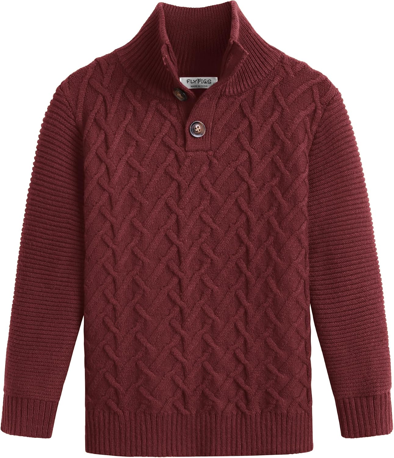 Arshiner Boys Turtleneck Cable Knit Sweater Long Sleeve Button Up Pullover