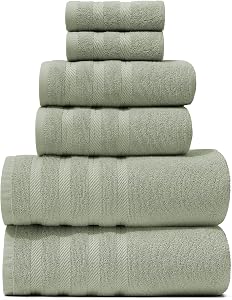 Hearth & Harbor Bath Towels for Bathroom - 100% Ring Spun Cotton Luxury Bathroom Towels - Soft & Highly Absorbent Bath Towels Set, 6 Piece Set, Sage Green