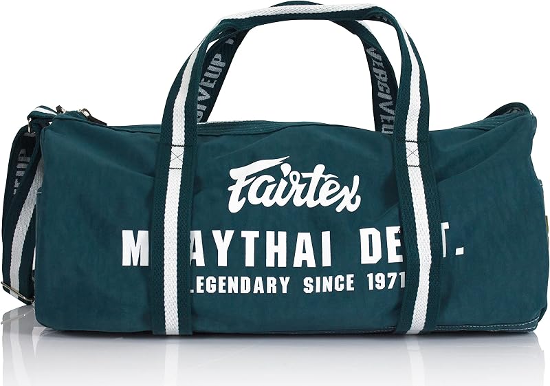 Fairtex BAG9 Retro Barrel Bag, Thai Boxing Muay Thai MMA Gym Travel Duffel | Durable lightweight build with 2 side compartments. Adjustable straps offer comfortable carry for workout gear or daily trips