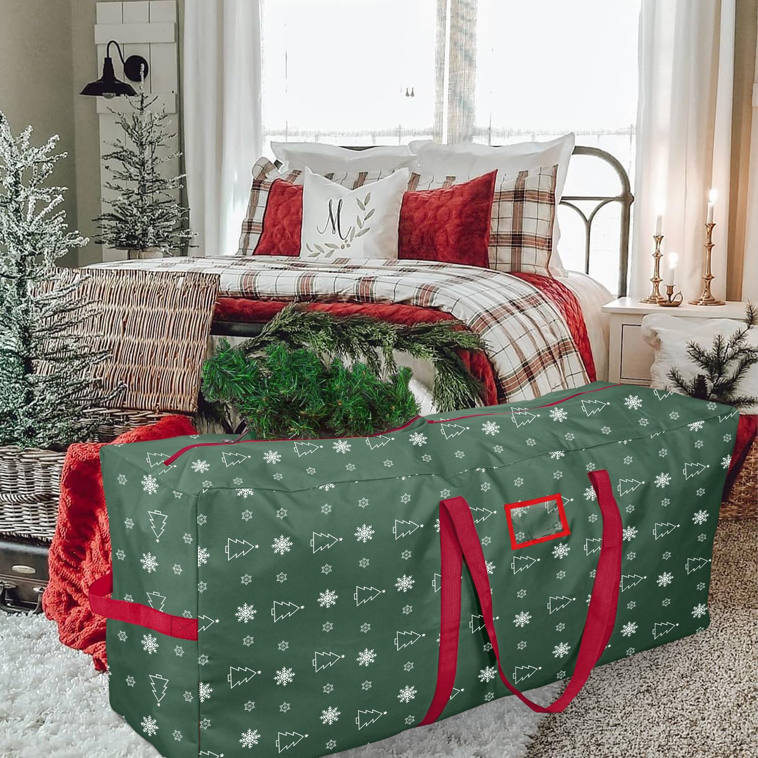 YiYa Christmas Tree Storage Bag for 9 Ft Heavy Duty 600D Oxford Xmas Tree Bag Waterproof Christmas Storage Container With Handles for Christmas Tree Garland(Green - Image 4