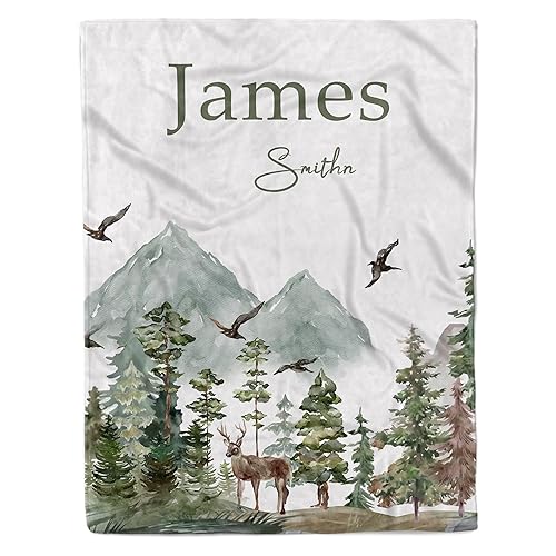 Personalized Woodland Baby Blanket with Name Custom Name Blanket for