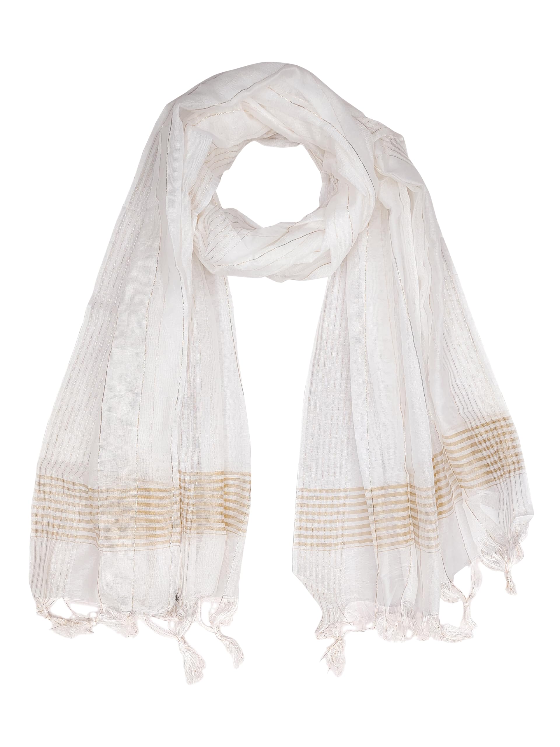 Women's Chinon Silk Golden Zari Weaving Stripes Design Dupatta